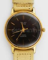 Poljot fekete számlapos karóra. Kézi felhúzós szerkezettel. Jelzett, működik, bőr szíjjal, d: 35 mm