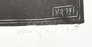 König (Kőnig) Róbert (1951-2014): Vízparti próbalap. Linómetszet, papír, jelzett, 32x40 cm