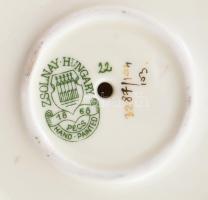 Zsolnay porcelán gyertyatartó és kis tálka, kézzel festett, jelzett, kis kopásnyomokkal, gyertyatart...