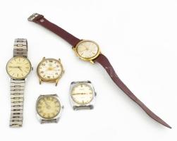 5 darabos karóra tétel: Wostok 18 köves, Ruhla 16 köves, Raketa, Wostok 16 köves,