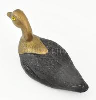 Kacsa figura, réz és faragott fa, 26x10,5x13 cm