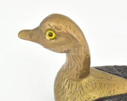 Kacsa figura, réz és faragott fa, 26x10,5x13 cm