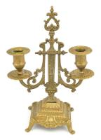 Historizáló, kétágú réz gyertyatartó, jelzett, m: 27,5 cm