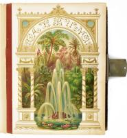 Monogramos régi bőr fotóalbum, litografált díszítésekkel a táblákon, a borító kopott, a táblákon sérülésekkel, az album teste elvált a borítótól, de fotók nélkül.