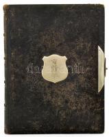 Monogramos régi bőr fotóalbum, litografált díszítésekkel a táblákon, a borító kopott, a táblákon sér...