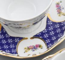 Zsolnay lila virág mintás teás készlet. Hat személyes, matricás, jelzett, hibátlan