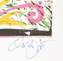 Oláh György (?-?): Reggeli kert. Linó, papír, 11/50, kisebb gyűrődésekkel, felcsavarva, jelzett, 83×...