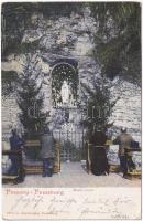 1905 Pozsony, Pressburg, Bratislava; Mélyúti Szent Mária Lourdes-i kápolna. Duschinsky G. kiadása / Maria-Lourdes-Grotte / Lourdes grotto, chapel (EK)