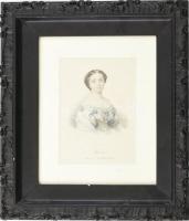 Victoria, angol királyi hercegnő portréja. Akvarellel színezett acélmetszet, papír. Jelzett a metszeten. 17x12,5 cm. Üvegezett, dekoratív, kissé sérült fakeretben.