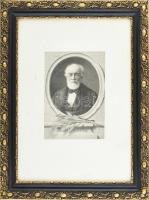 Doby Jenő (1834-1907): Kossuth Lajos arcképe. Metszet, papír. Jelzett a metszeten. Papírra ragasztva. 27x19 cm. Üvegezett, dekoratív fakeretben.
