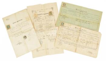 cca 1890 Nagykőrös, 4 db okmánybélyeges okmány, közte a nagykőrösi főgymnasium bizonyítványával.