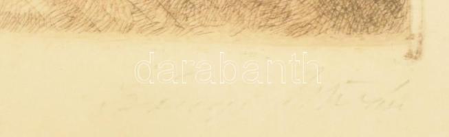 Szőnyi István (1894-1960): Folyóparton. Rézkarc, papír, jelzett, kissé foltos. 23x30 cm