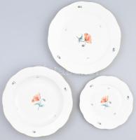 Herendi, Óherendi pipacs mintás egy személyes tányér készlet mély tányér, lapos, süteményes. Kézzel festett, jelzett, kis kopással d: 25-19 cm