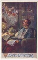 1916 Sein Ehrentag / WWI Austro-Hungarian K.u.K. military art postcard. Deutsche Schulverein Karte Nr. 700. (EK)
