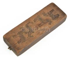 Mézeskalács nyomó forma, faragott fa, Lovas és kerék formájú mintával 23 cm