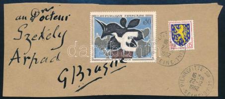 Georges Braque (1882-1963) francia festő és szobrászművész aláírása az általa tervezett bélyeg mellett / Autograph signature of Georges Braque (1882-1963) French painter next to a stamp with his painting