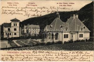 1905 Trencsénteplic, Trencianske Teplice; Wally, Hungaria és Mon Plaisir nyaralók / villas, spa (r)