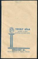 cca 1940 Tevely Béla Szent Klára gyógyszertára BP XI. gyógyszeres zacskó 7x10 cm