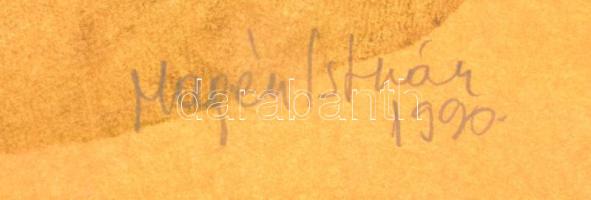 Magén István (1950-): Napimádó. Akvarell, papír, Jelzett, 61x42 cm