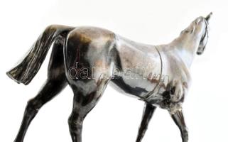 Ezüstözött ló szobor. Fa alapon, Jelzett, Egyik füle hiányzik, több helyen javított, 1939-es köszönő...