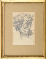 Azonosíttalan jelzéssel: Faun fej. Ceruza, papír. XIX. sz. 16x11 cm Keretben