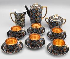 L&S régi art deco porcelán teás készlet. Hat személyes Aranyozott, kézzel festett, néhány kisebb lepattanással