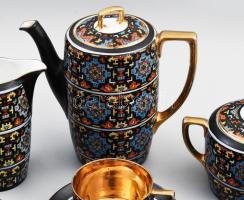 L&S régi art deco porcelán teás készlet. Hat személyes Aranyozott, kézzel festett, néhány kisebb...