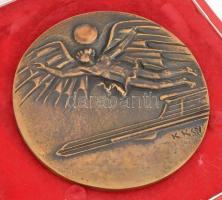 Kiss Kovács Gyula (1922-1984) Malév. Ikarosz- Bronz plakett nevesítve d: 10 cm Díszdobozban