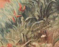 Olvashatatlan (Baschán?) jelzéssel: Hazafelé. Olaj, vászon. Dekoratív, kissé sérült fakeretben. 60x8...