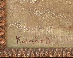 Kalmár J jelzéssel, XX. sz eleje: Téli táj. Olaj, vászon, javított. Dekoratív, sérült fakeretben. 55...