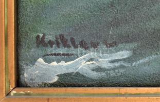 Olvashatatlan jelzéssel: Vitorlás. Olaj, vászon. Dekoratív, kissé sérült fakeretben. 38x55 cm