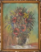 Sasváry Z jelzéssel: Csendélet, 1951. Olaj, karton. Dekoratív, sérült fakeretben. 49x40 cm