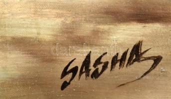 Sasha jelzéssel: Hajók és rakodók. Olaj, vászon. Apró felületi sérülésekkel. 44x55 cm