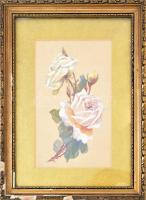 Jelzés nélkül: Rózsa. Akvarell, papír. Foltos. Dekoratív, üvegezett, sérült fakeretben, 24,5x14,5 cm