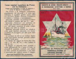 1910 Servizio di piroscafi-salone Venezia-Fiume ed Ancona-Fiume. Itinerario estivo 1910. Olasz nyelvű gőzhajó prospektus, térképpel. Bp., Bruchsteiner és Fia-ny., 17,5x13,5 cm