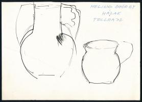 Heiling György (1939-2014): Házak. Toll, papír, jelzett a hátoldalán, 15x21 cm