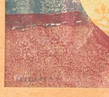 Kántor Lajos (1922-2013): Virág csendélet. Litográfia, papír, jelzett, üvegezett keretben