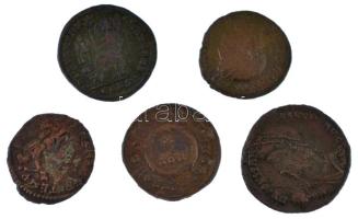 Római Birodalom 5db klf bronz érméből álló tétel T:VF,F Roman Empire 5pcs of diff bronze coin lot C:VF,F