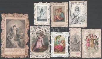 cca 1890-1910 Régi csipkés szentképek, 8 db, vegyes méretben és állapotban