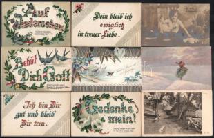 Vegyes üdvözlőkártyák és lapok, közte I. világháborús tábori posta képeslapok is