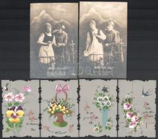 Vegyes üdvözlőkártyák és lapok, közte I. világháborús tábori posta képeslapok is