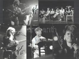 Első Emelet zenekar csoportképe és a tagok portré felvételei, valamennyi kép dedikálva (a csoportkép...