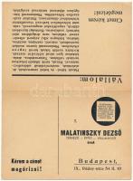 Malatinszky Dezső tervező, építő és vállalkozó kihajtható 2-részes reklámlapja. Budapest IX. Ráday utca 54. (EK)