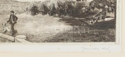 Jurida Károly (1935-2009): Lánchíd. Rézkarc, papír, jelzett. Üvegezett fakeretben. 25×38 cm