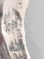 Alpakka kínáló tál, metszett üveg betéttel. Hibátlan. Jelzett 23x15 cm