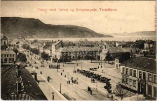 1907 Trondheim, Trondhjem; Udsigt mod Torvet og Kongensgade / square, tram, pharmacy (EK)