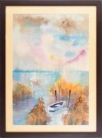 Olvashatatlan jelzéssel: Vízparti színek. Akvarell, papír, üvegezett fakeretben. 59,5x41,5 cm