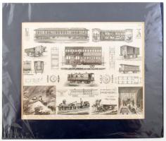 Vasúti témájú metszet, Brockhaus, Lipcse, XIX. sz., paszpartuban. 23×29,5 cm