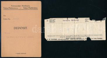 cca 1910-1940 Tátrai gyűjtemény: Tátra-Matlárháza, Tátralomnic, Tátraszéplak igazolványok, vonat és ...