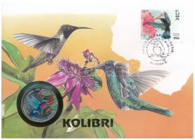 Kuba 1996. 1P Ni-acél "Fauna del Caribe - Kolibri - Garganta Rubi" érmés borítékban, bélyegzéssel, német nyelvű leírással T:UNC Cuba 1996. 1 Peso Ni-Steel "Fauna del Caribe - Kolibri - Garganta Rubi" in envelope with stamp and cancellation, with german description C:UNC